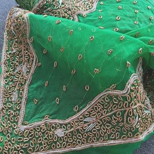 Vintage Beaded Green Indian scarf